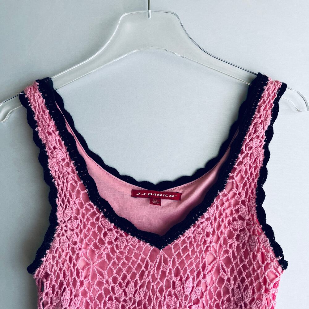 JJ Basics Crochet Babydoll Top Pink Black Y2K Coquette Barbie Soft Dainty M - Picture 7 of 8
